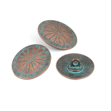 Immagine di 10 Pz Lega di Zinco Metallo Gambo Bottone Ossido di Rame Verde Blu Ovale Finitura con Patina Effetto Verderame 25mm x 22mm