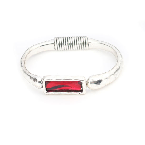 Picture of Bangles Bracelets Silver Tone Red Open 19.5cm(7 5/8") long, 1 Piece