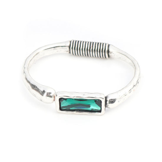 Picture of Bangles Bracelets Silver Tone Green Open 19.5cm(7 5/8") long, 1 Piece