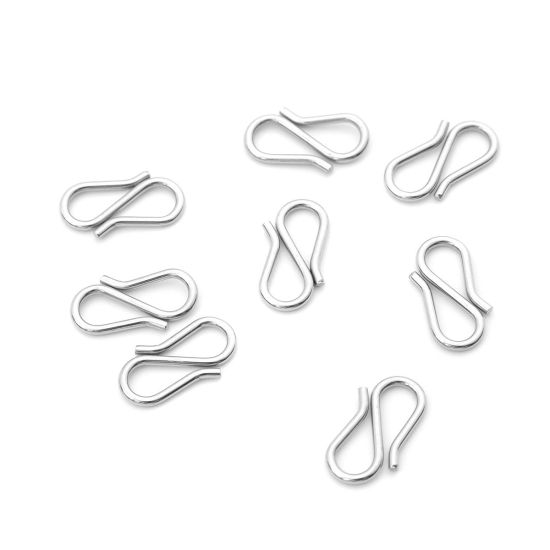 Picture of 304 Stainless Steel Hook Clasps Silver Tone 13mm x 7mm, 20 PCs