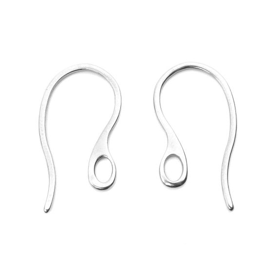 Picture of 304 Stainless Steel Ear Wire Hooks Earring Findings n-shape Silver Tone 22mm x 11mm, Post/ Wire Size: (20 gauge), 20 PCs