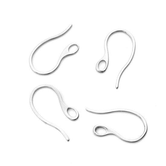 Picture of 304 Stainless Steel Ear Wire Hooks Earring Findings n-shape Silver Tone 22mm x 11mm, Post/ Wire Size: (20 gauge), 20 PCs