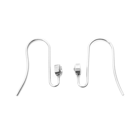 Picture of 304 Stainless Steel Ear Wire Hooks Earring Findings n-shape Silver Tone 19mm x 16mm, Post/ Wire Size: (21 gauge), 10 PCs