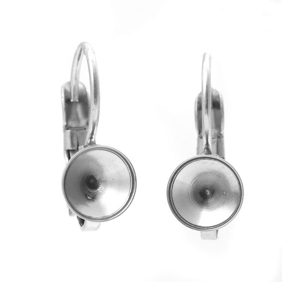 Imagen de 304 Acero Inoxidable Clip de Oreja Ronda Tono de Plata (Apta ss27 Puntiagudo Fondo Rhinestone) 17mm x 7mm, Post/ Wire Size: (21 gauge), 10 Unidades