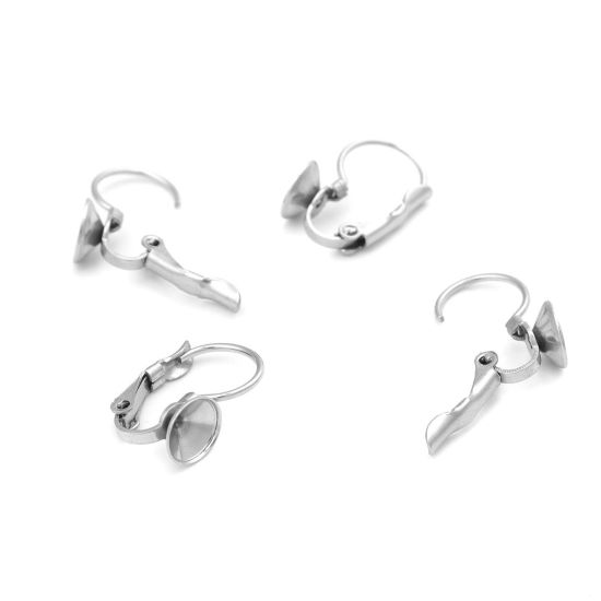 Imagen de 304 Acero Inoxidable Clip de Oreja Ronda Tono de Plata (Apta ss27 Puntiagudo Fondo Rhinestone) 17mm x 7mm, Post/ Wire Size: (21 gauge), 10 Unidades