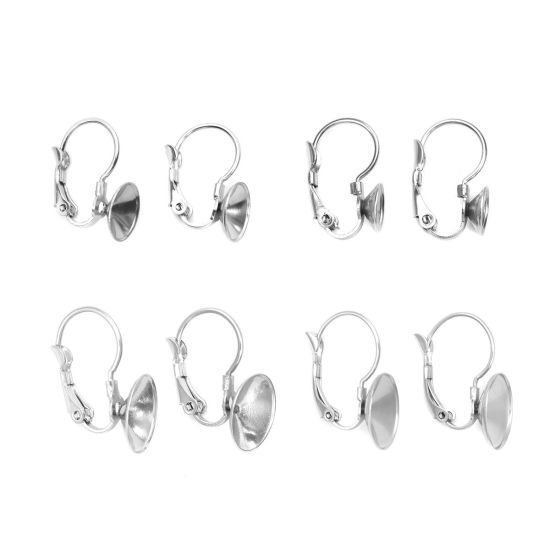 Imagen de 304 Acero Inoxidable Clip de Oreja Ronda Tono de Plata (Apta ss27 Puntiagudo Fondo Rhinestone) 17mm x 7mm, Post/ Wire Size: (21 gauge), 10 Unidades