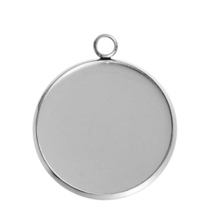 Image de Pendentifs en 304 Acier Inoxydable Rond Argent Mat Cabochon Rapportable (Convenable à 30mm Dia) 3.6cm x 3.2cm , 5 Pcs