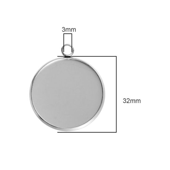 Bild von 304 Edelstahl Anhänger Rund Silberfarbe Cabochon Fassung (für 30mm) 3.6cm x 3.2cm, 5 Stück