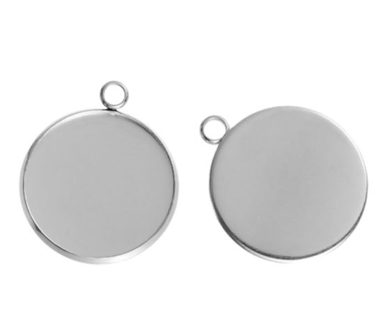 Bild von 304 Edelstahl Anhänger Rund Silberfarbe Cabochon Fassung (für 30mm) 3.6cm x 3.2cm, 5 Stück