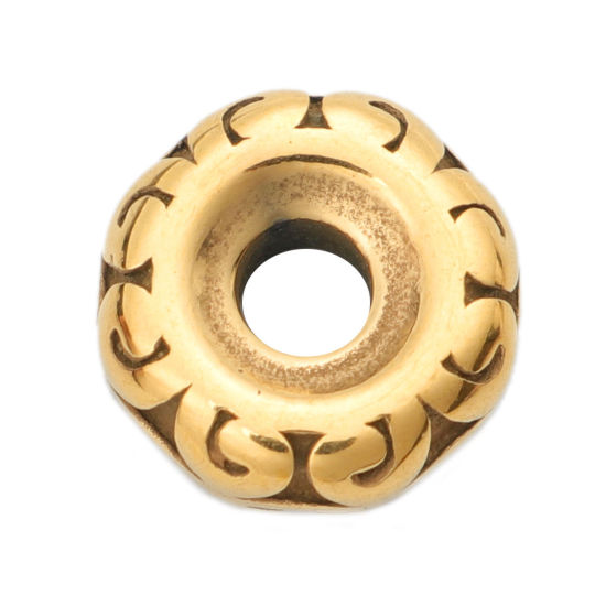 Imagen de 304 Acero Inoxidable Granos del espaciador Rueda Chapado en Oro 10mm Diámetro, Agujero: Aprox 3mm, 1 Unidad