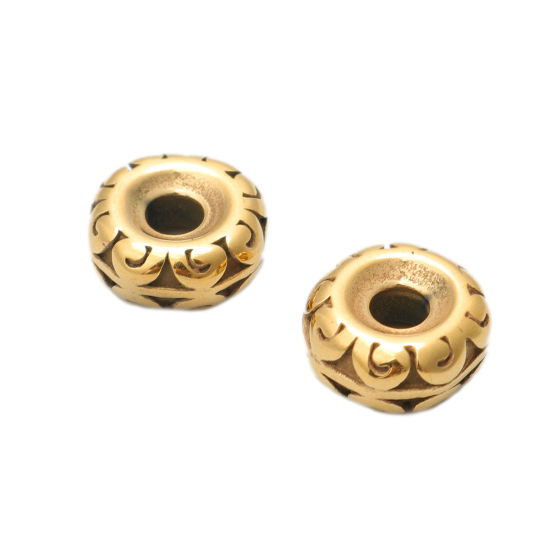 Imagen de 304 Acero Inoxidable Granos del espaciador Rueda Chapado en Oro 10mm Diámetro, Agujero: Aprox 3mm, 1 Unidad