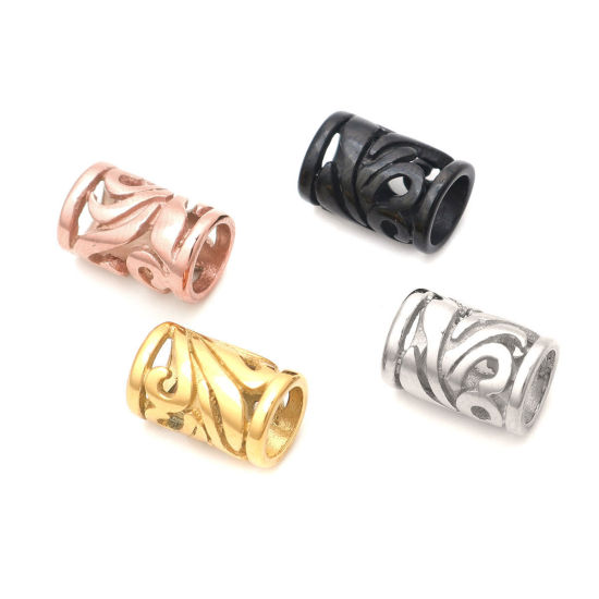 Imagen de 1 Unidad Recubrimiento al Vacío PVD Ecológico 304 Acero Inoxidable Cuentas Para Hacer Joyas De Bricolaje Chapado en Oro Cilíndrico Filigrana 10mm x 7mm, Agujero: Aprox 5mm
