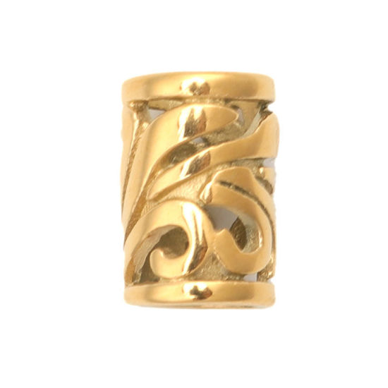 Imagen de 1 Unidad Recubrimiento al Vacío PVD Ecológico 304 Acero Inoxidable Cuentas Para Hacer Joyas De Bricolaje Chapado en Oro Cilíndrico Filigrana 10mm x 7mm, Agujero: Aprox 5mm