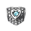 Picture of 1 Piece 304 Stainless Steel Valentine's Day European Style Large Hole Charm Beads Antique Silver Color Heart Dot Light Blue Rhinestone 11mm x 10mm, Hole: Approx 5mm