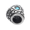 Picture of 1 Piece 304 Stainless Steel Valentine's Day European Style Large Hole Charm Beads Antique Silver Color Heart Dot Light Blue Rhinestone 11mm x 10mm, Hole: Approx 5mm