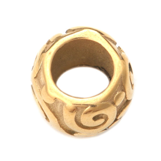 Imagen de 1 Unidad Recubrimiento al Vacío PVD Ecológico 304 Acero Inoxidable Cuentas Para Hacer Joyas De Bricolaje Chapado en Oro Cilíndrico Tallado 9mm Diámetro, Agujero: Aprox 5.5mm