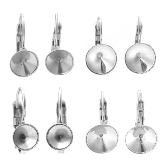 Picture of 304 Stainless Steel Ear Clips Earrings Round Silver Tone (Can Hold ss45 Pointed Back Rhinestone) 19mm x 11mm, Post/ Wire Size: (21 gauge), 4 PCs