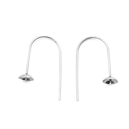 Image de Boucles d'Oreilles Crochets en 304 Acier Inoxydable en Forme n Argent Mat avec Boucle 26mm x 15mm, Epaisseur de Fil: (21 gauge), 4 Pcs