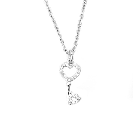 Image de Colliers en Acier Inoxydable & Cuivre Micro Pave Argent Mat Clé Clair Zirconia Cubique 45cm Long, 1 Pièce