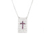 Picture of Stainless Steel & Copper Micro Pave Necklace Silver Tone Rectangle Fuchsia Cubic Zirconia 45cm(17 6/8") long, 1 Piece