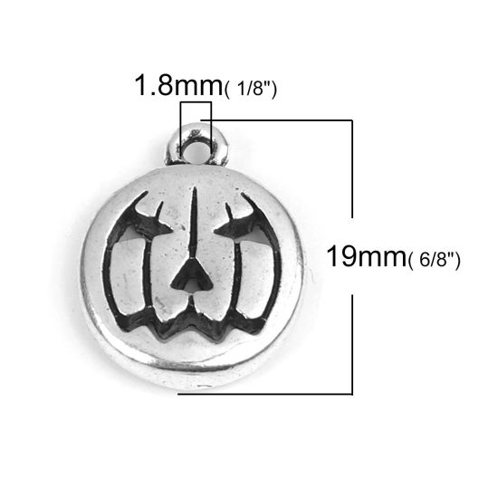 Immagine di Lega di Zinco Halloween Charms Zucca Argento Antico Filigrana 19mm x 15mm , 10 Pz