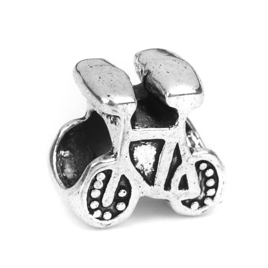 Immagine di Lega di Zinco Perline Bicicleta Argento Antico Circa 12mm x 12mm, Foro:Circa 5mm, 50 Pz