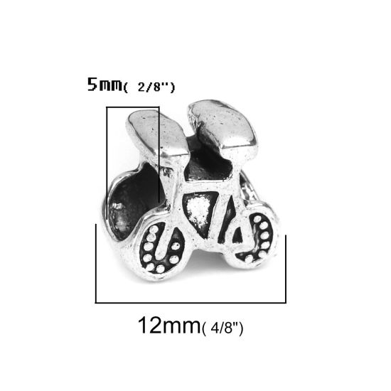 Immagine di Lega di Zinco Perline Bicicleta Argento Antico Circa 12mm x 12mm, Foro:Circa 5mm, 50 Pz
