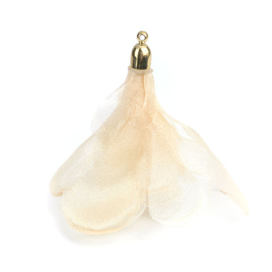 Imagen de Gasa Panícula Colgantes Flor Chapado en Oro Amariillo Pálido Panícula 6cm x 5cm, 5 Unidades