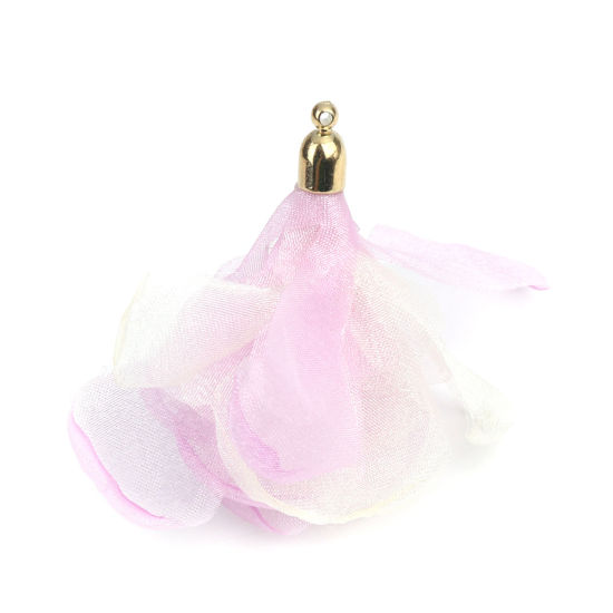 Imagen de Gasa Panícula Colgantes Flor Chapado en Oro Blanco & Violeta Panícula 6cm x 5cm, 5 Unidades