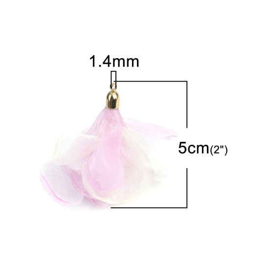 Imagen de Gasa Panícula Colgantes Flor Chapado en Oro Blanco & Violeta Panícula 6cm x 5cm, 5 Unidades