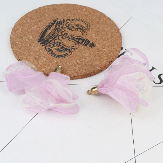Imagen de Gasa Panícula Colgantes Flor Chapado en Oro Blanco & Violeta Panícula 6cm x 5cm, 5 Unidades