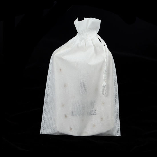 不織布 巾着袋 長方形 白 15cm、 10 個 の画像