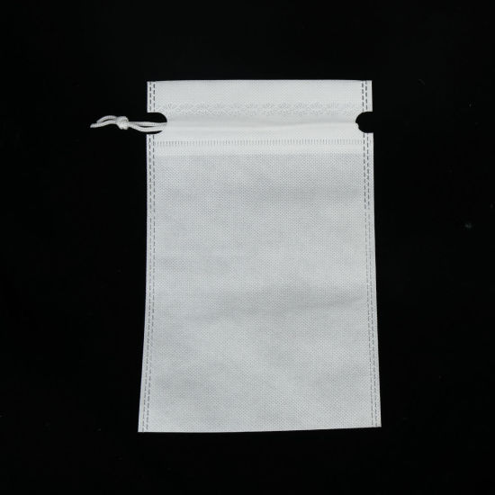 Bild von Vliesstoff Kordelzug Beutel Rechteck Weiß 23.7cm x 15cm, 10 Stück