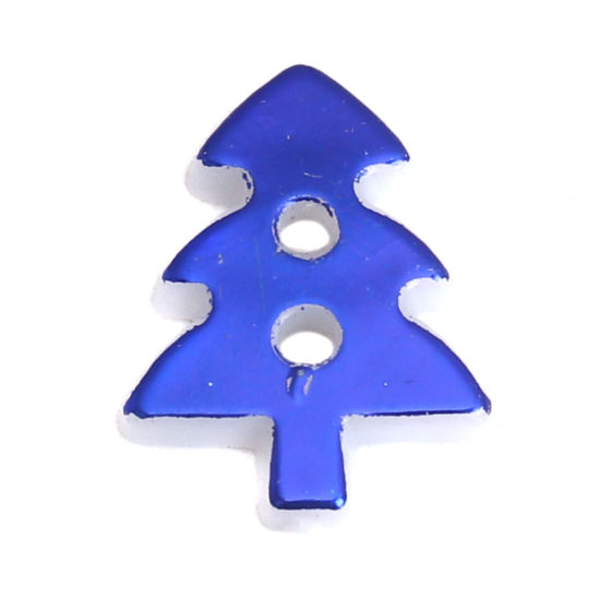 Picture of Resin Sewing Buttons Scrapbooking 2 Holes Christmas Tree Royal Blue 17mm x 13mm, 100 PCs