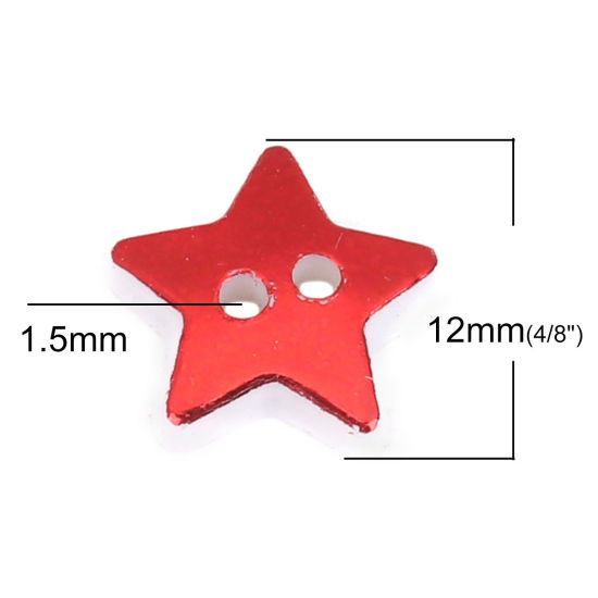 Picture of Resin Sewing Buttons Scrapbooking 2 Holes Pentagram Star Red 13mm x 12mm, 100 PCs