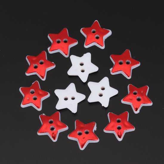 Picture of Resin Sewing Buttons Scrapbooking 2 Holes Pentagram Star Red 13mm x 12mm, 100 PCs