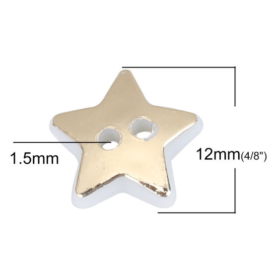 Picture of Resin Sewing Buttons Scrapbooking 2 Holes Pentagram Star Golden 13mm x 12mm, 100 PCs