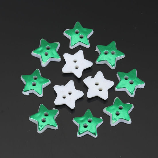 Picture of Resin Sewing Buttons Scrapbooking 2 Holes Pentagram Star Green 13mm x 12mm, 100 PCs