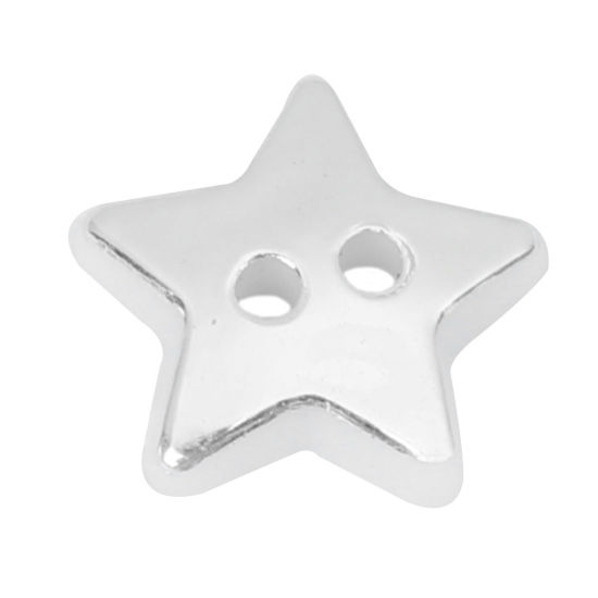 Picture of Resin Sewing Buttons Scrapbooking 2 Holes Pentagram Star Silver 13mm x 12mm, 100 PCs