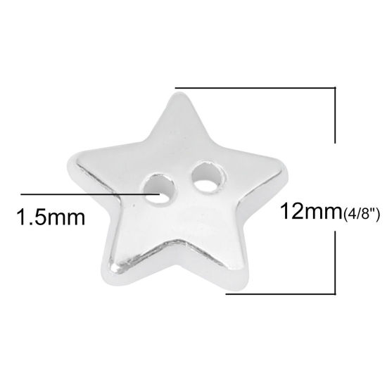 Picture of Resin Sewing Buttons Scrapbooking 2 Holes Pentagram Star Silver 13mm x 12mm, 100 PCs