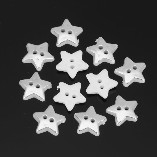 Picture of Resin Sewing Buttons Scrapbooking 2 Holes Pentagram Star Silver 13mm x 12mm, 100 PCs