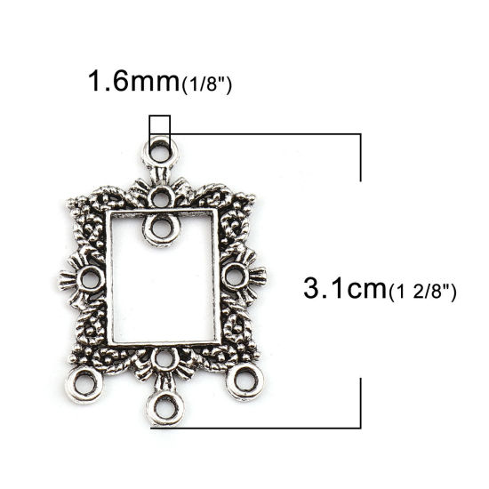 Imagen de Zamak Conectores de Araña Rectángulo Plata Antigua Filigrana 3.1cm x 2cm, 50 Unidades