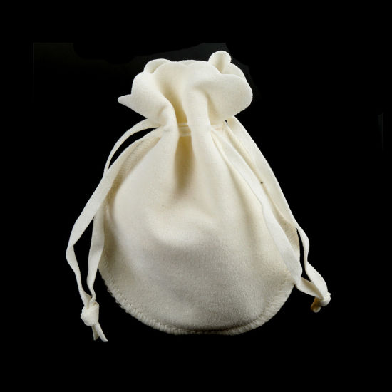 別珍 巾着袋 ヒョウタン オフホワイト 11.5cm x 8.5cm、 5 個 の画像