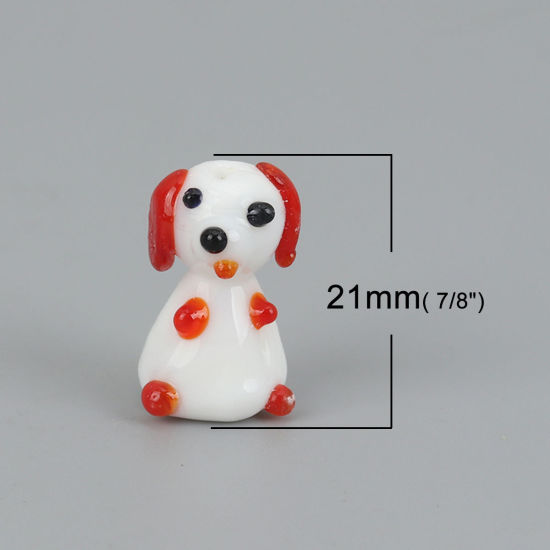 Image de Perles en Verre Chien Blanc & Rouge 21mm x 13mm, 2 Pcs