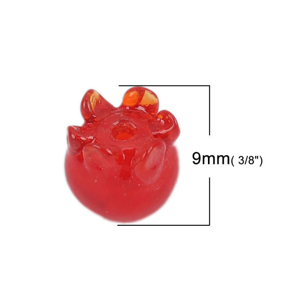 Picture of Lampwork Glass Beads Flower Red About 9mm x 9mm, 5 PCs