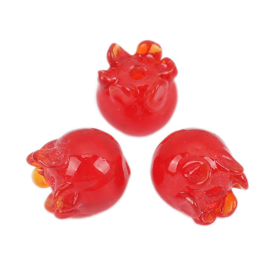 Picture of Lampwork Glass Beads Flower Red About 9mm x 9mm, 5 PCs