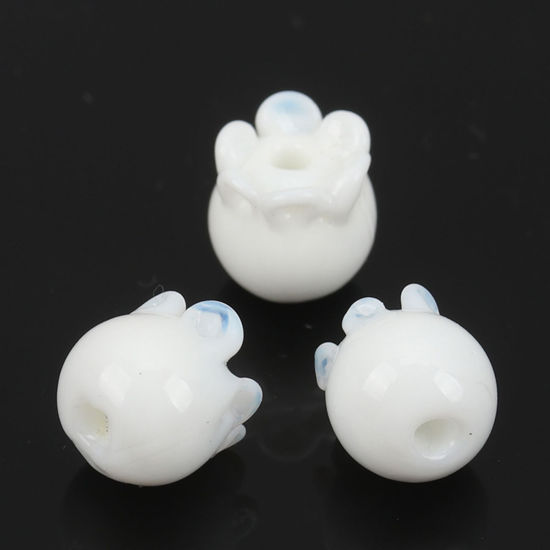 Image de Perles en Verre Fleur Blanc 9mm x 9mm, 5 Pcs