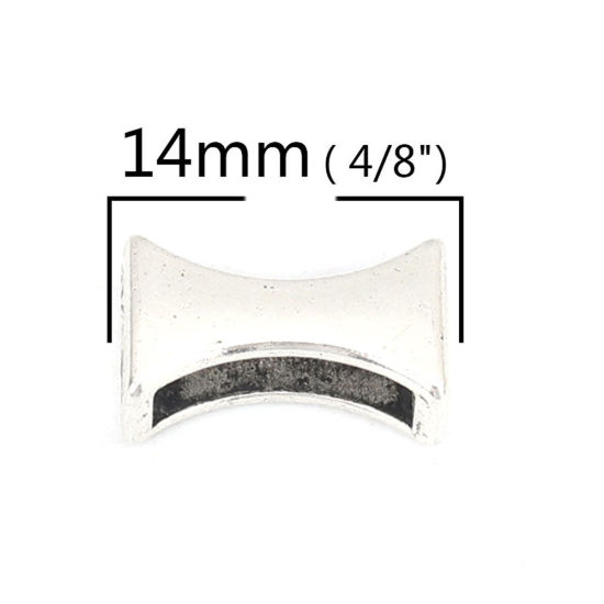 Picture of Zinc Based Alloy Slide Beads Irregular Antique Silver Color About 14mm x 9mm, Hole:Approx 10.6mm x 2.6mm 50 PCs