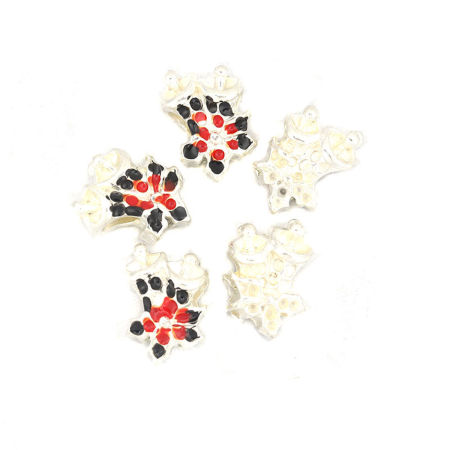 Zinc Based Alloy Christmas Beads Bell Silver Plated Black & Red Christmas Snowflake Enamel About 16mm x 12mm, Hole: Approx 4.8mm, 5 PCs