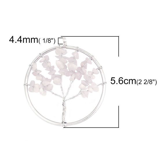Image de (Classement A) Pendentifs Argent Mat en Quartz Rose ( Naturel ) Rond Rose Clair Enroulé 5.6cm x 5cm, 1 Pièce